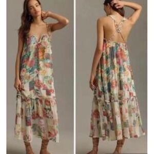 By Anthropologie Size Medium NWT Chiffon Shift Midi Sleeveless Floral Dress
